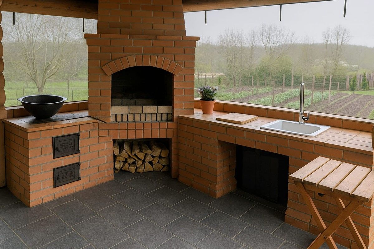 летняя кухня с мангальной