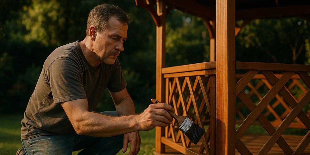 Чем покрасить деревянную беседку на улице и обработать от влаги