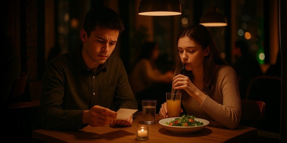  молодая пара в ресторане