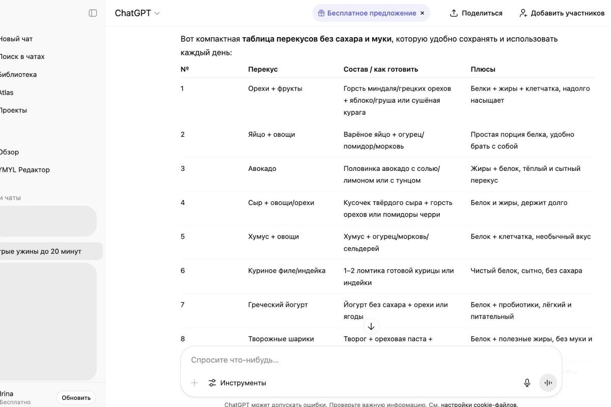 меню без глютена