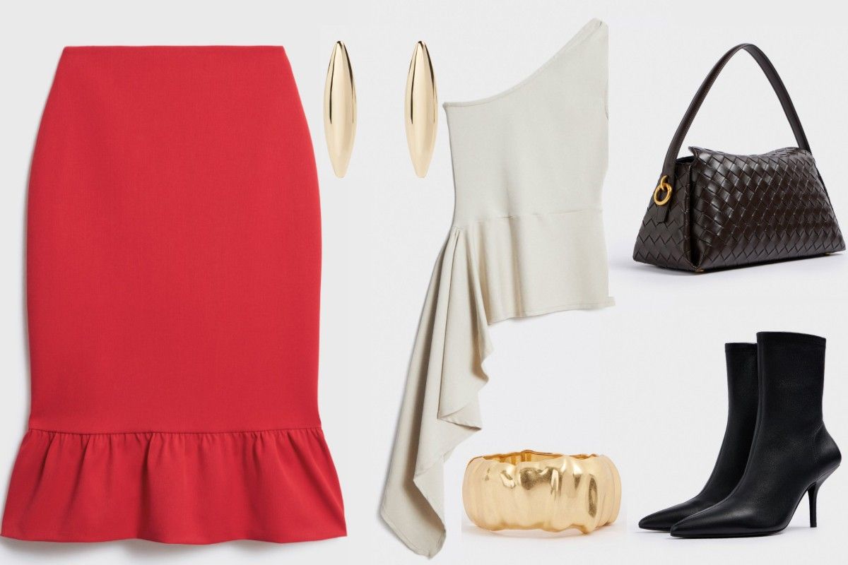 красная миди юбка