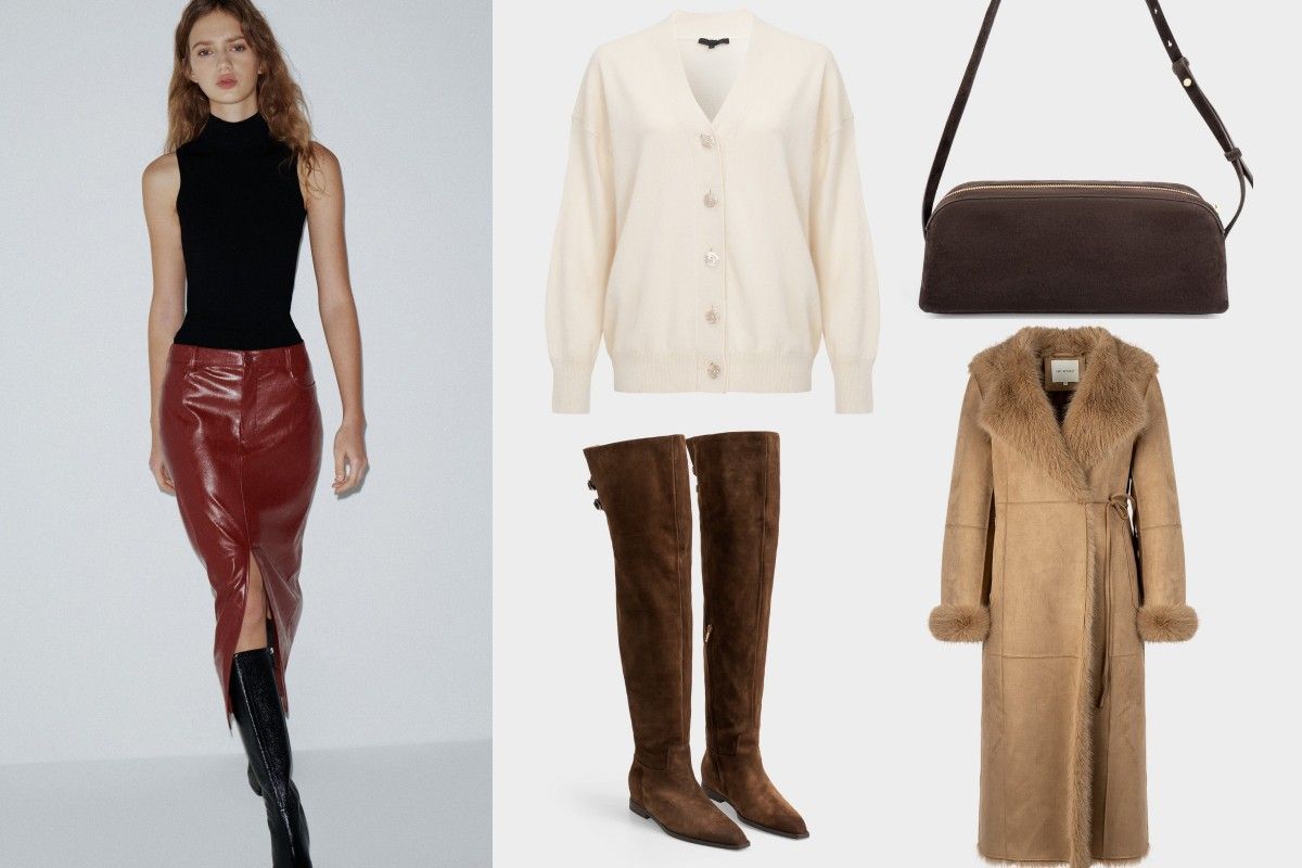 кожаная красная юбка