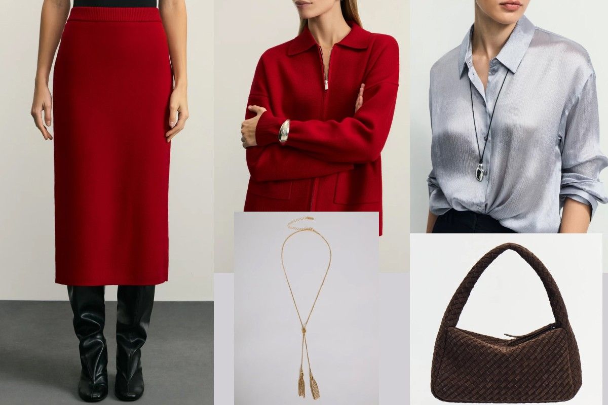 красная юбка карандаш