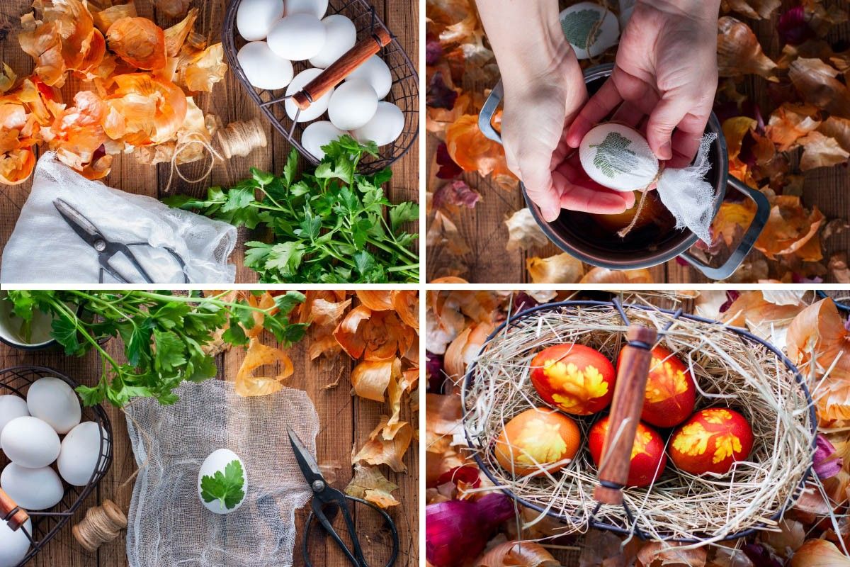 украсить яйца листьями