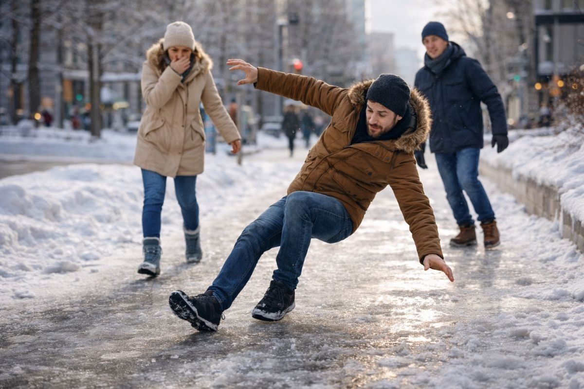 мужчина падает