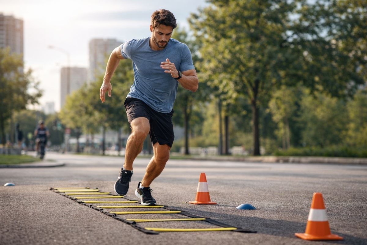 мужчина прыгает