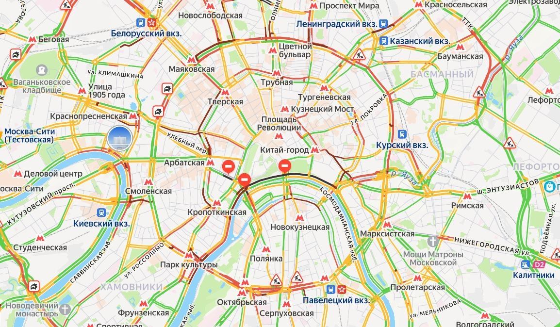 перекрытие дорог в Москве на карте