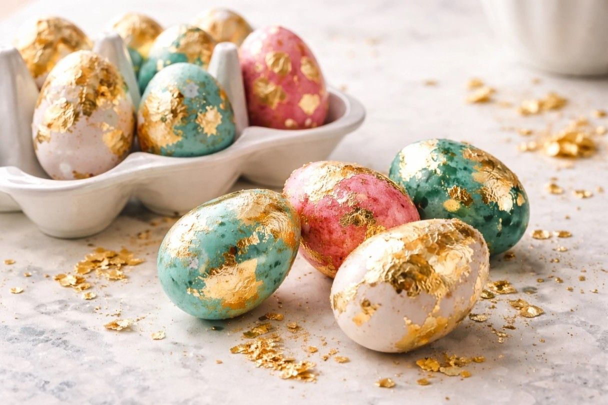 как покрасить яйца поталью