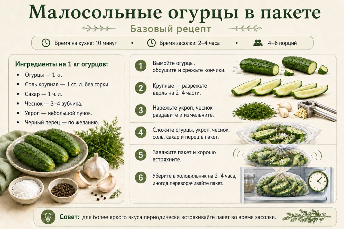 базовый рецепт малосольных огурцов 