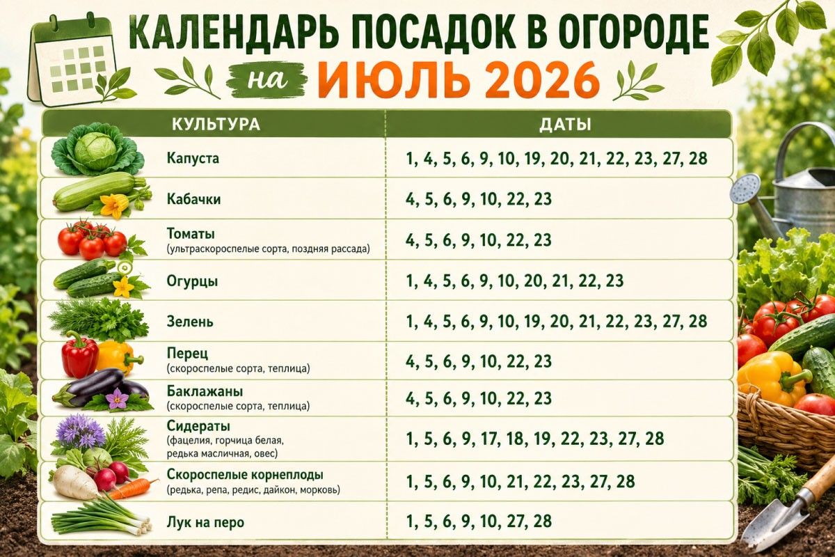 таблица посадок июль 2026