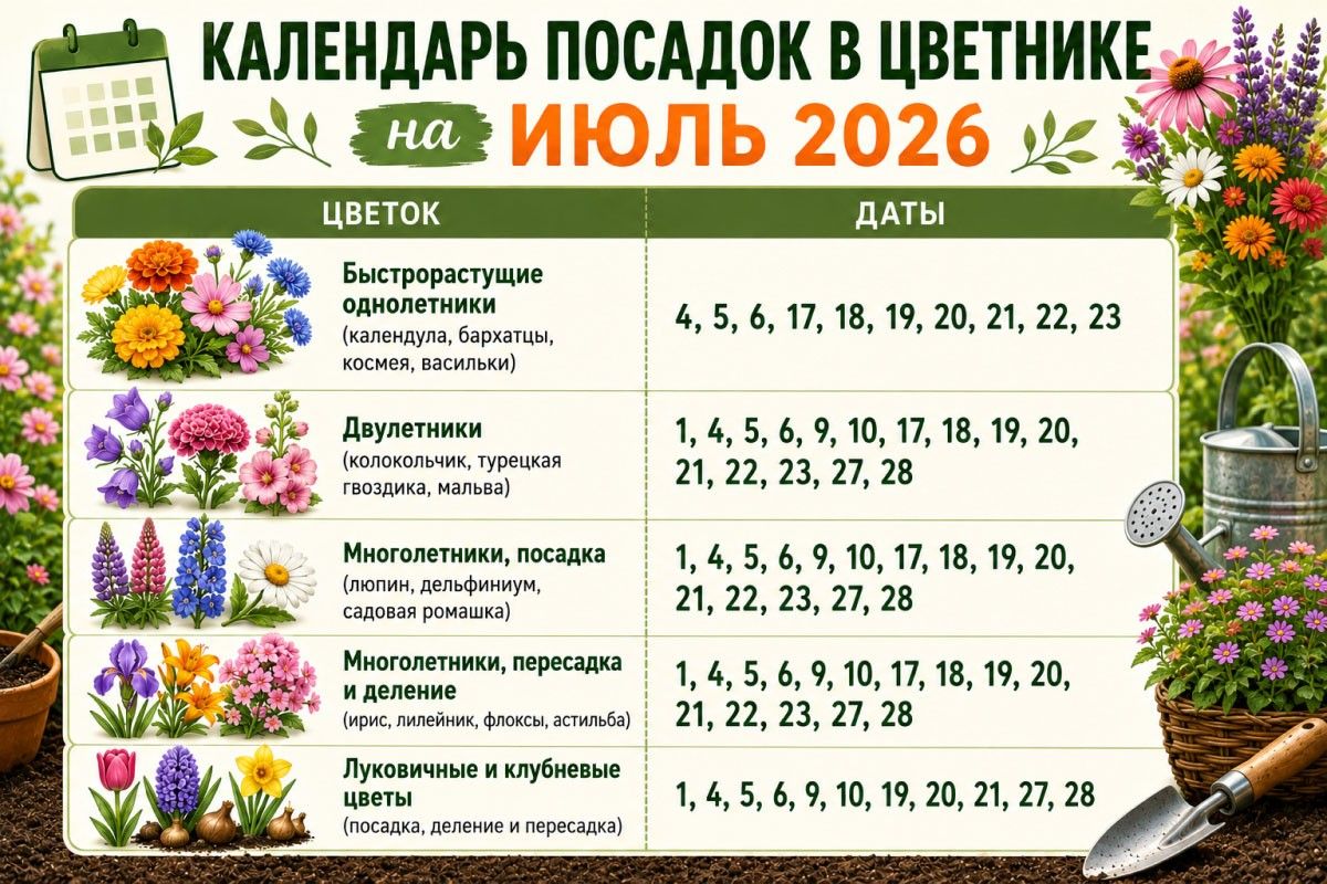 какие цветы сажать в июле 2026