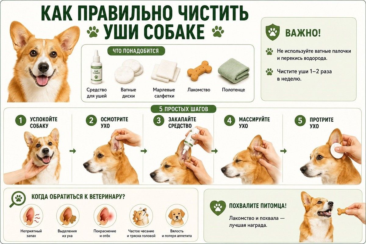 чистим уши собаке в домашних