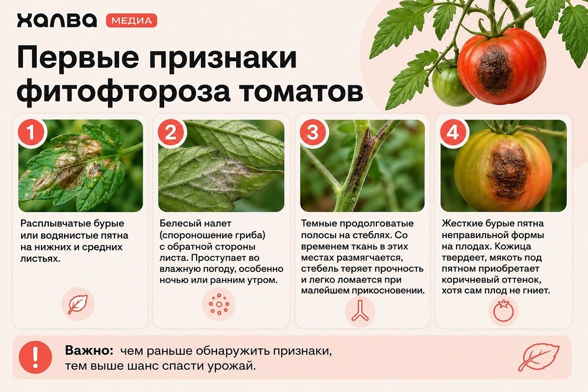 признаки фитофторы на томатах