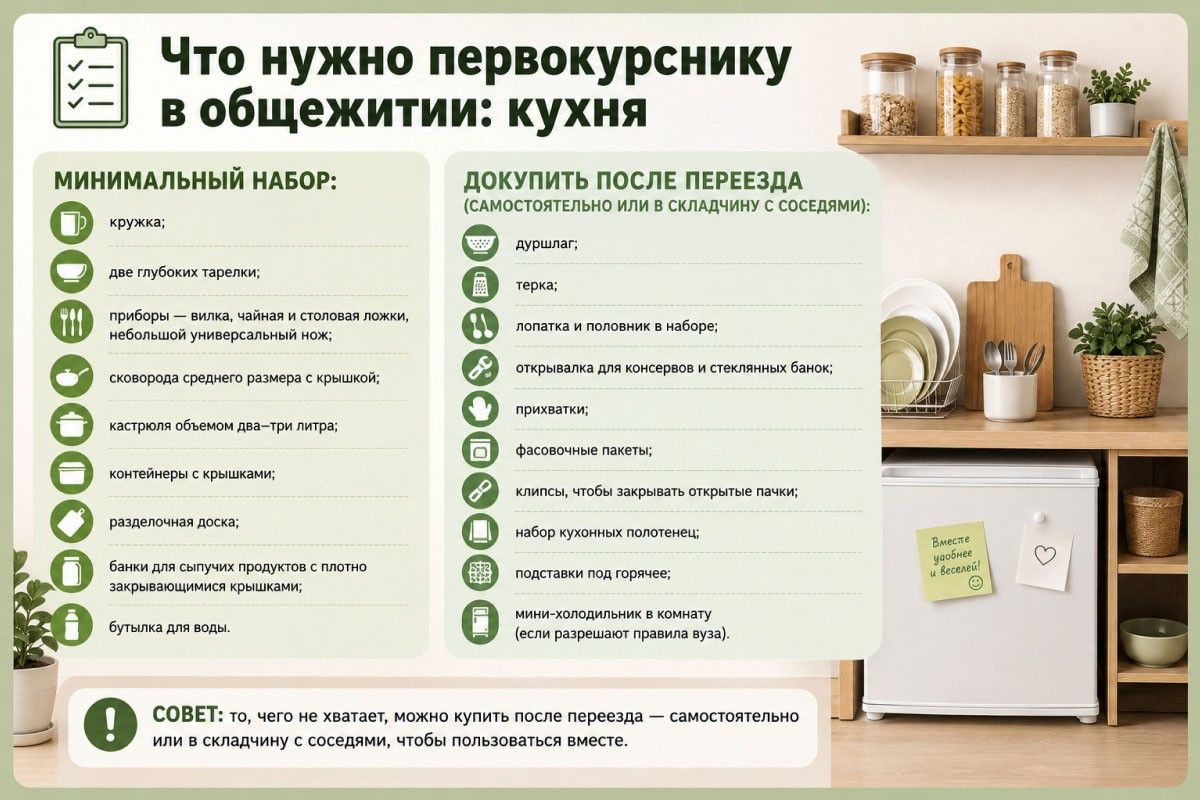 список вещей в общежитие