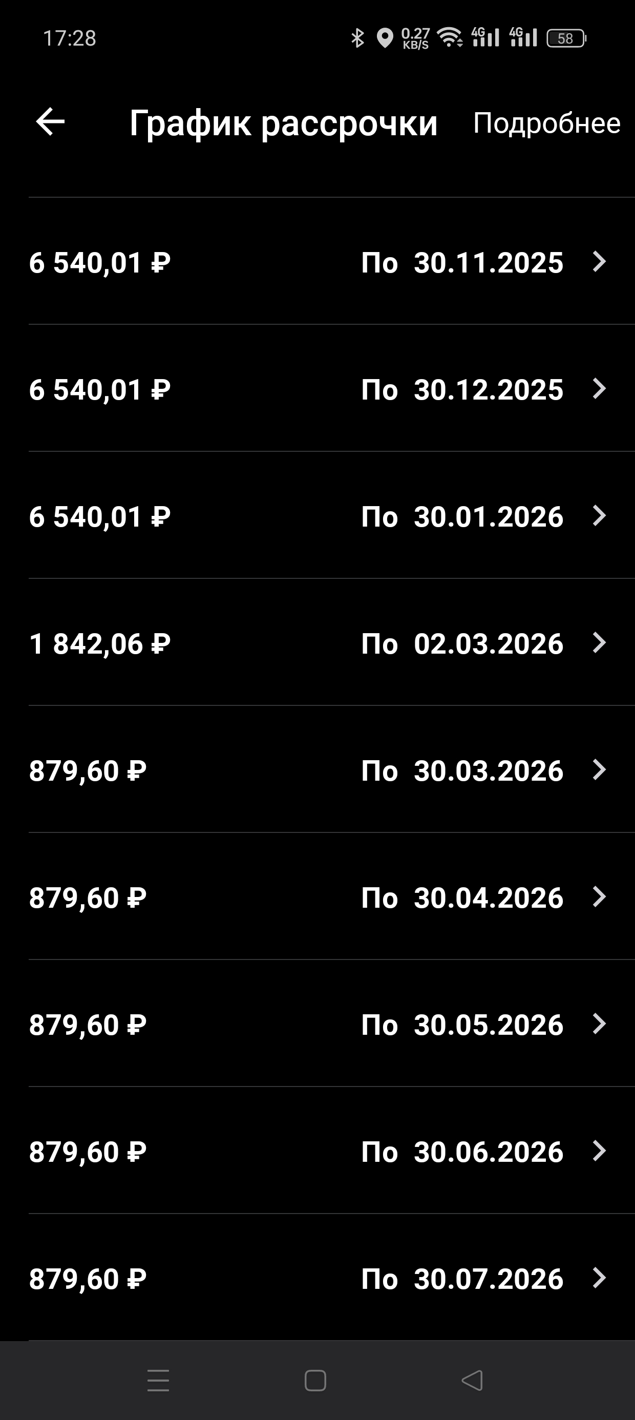В приложении банка появляется график платежей. Источник: «Халва-Совкомбанк» на Android