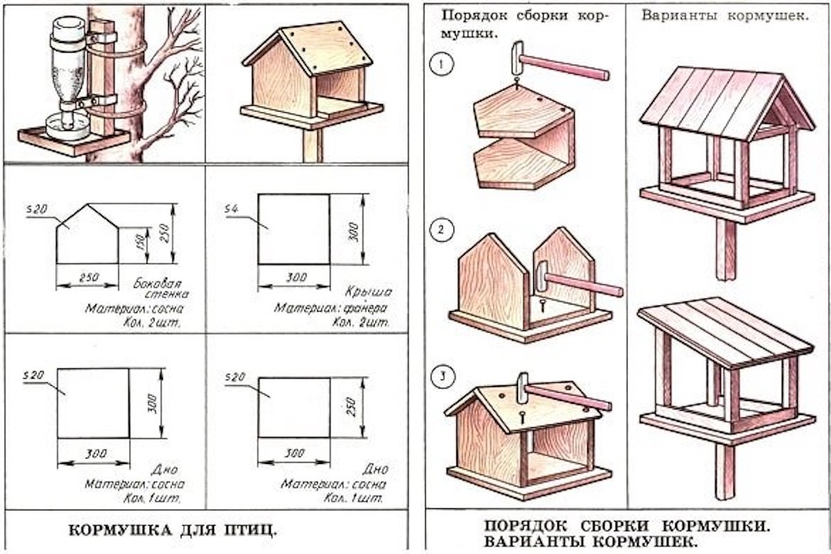 Размеры кормушки для птиц из дерева можно менять, но сохраняйте соотношение сторон. Источник: shablon.klev.club