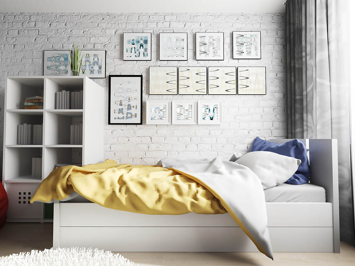 «Кирпичная» стена может быть белой, серой и даже ярко-желтой. Источник: Alexey Kashin / Shutterstock / FOTODOM