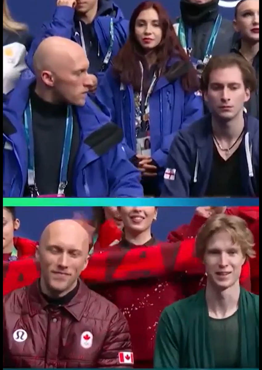 Фото и видео Ришо, меняющего куртки, стали материалом для коллажей. Источник: кадры зимней Олимпиады-2026