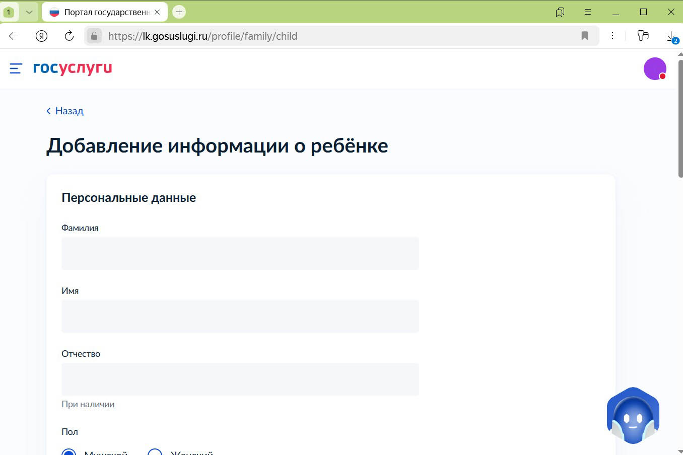 Заполните все поля карточки и отправьте данные на проверку. Источник: gosuslugi.ru