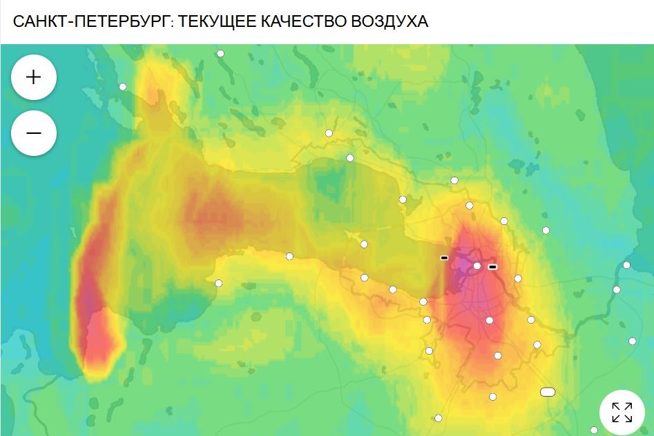 Посмотреть карту загрязнения воздуха в Петербурге можно на сервисах погоды. Источник: accuweather.com