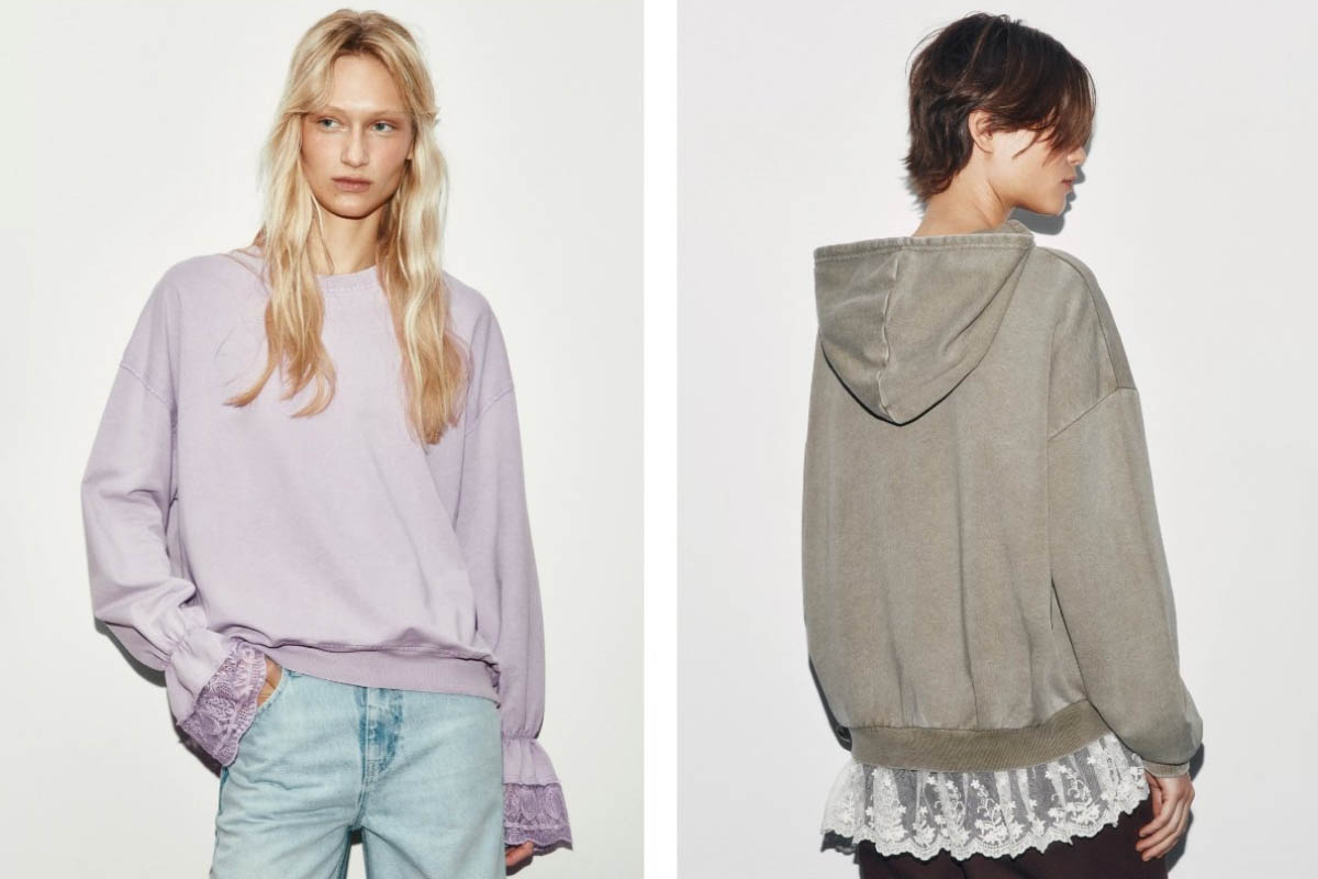 Нежное кружево и спортивная толстовка — стильное комбо. Источник: befree.ru