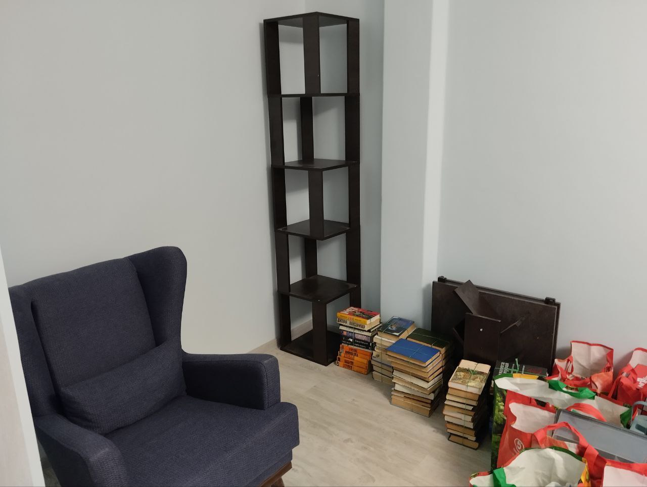 кресло стеллаж и книги